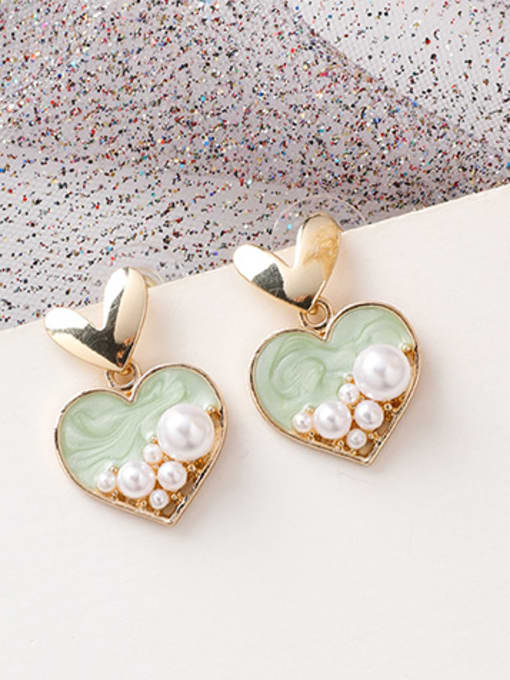 B Green Alloy With  Artificial Pearl  Fashion Candy Colors Heart Stud Earrings