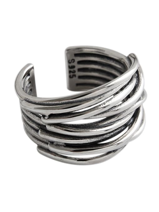 DAKA 925 Sterling Silver With Antique Silver Plated Vintage Multi-layer line free size Rings 0