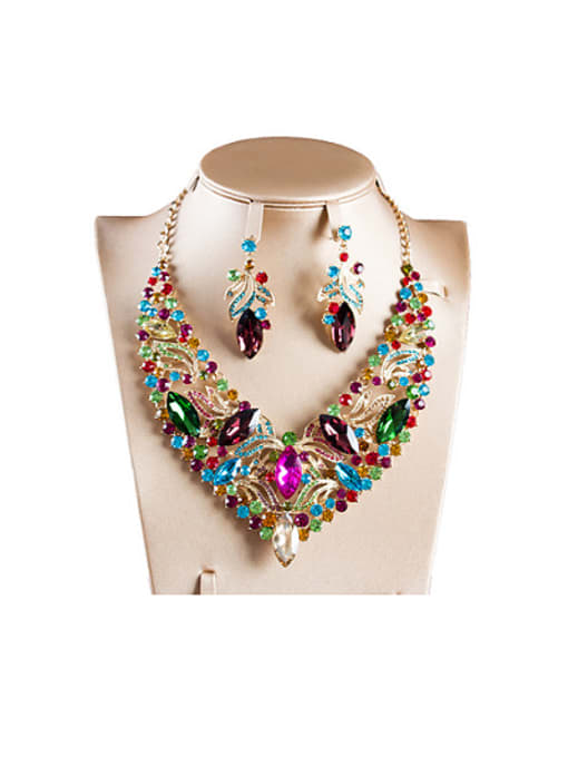 multicolor Oval Glass Rhinestones Two Pieces Jewelry Set