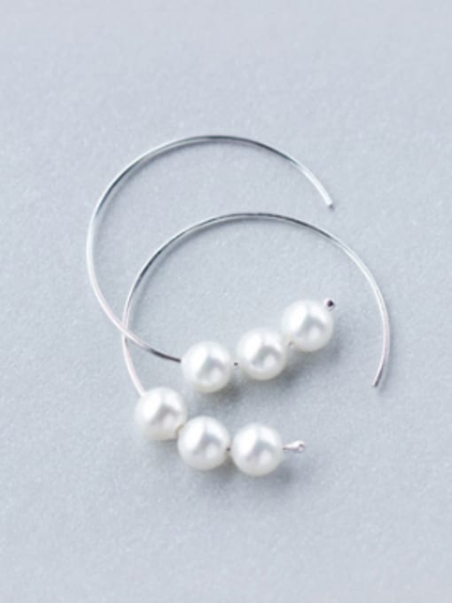 white Temperament Letter C Shaped Artificial Pearl Clip Earrings