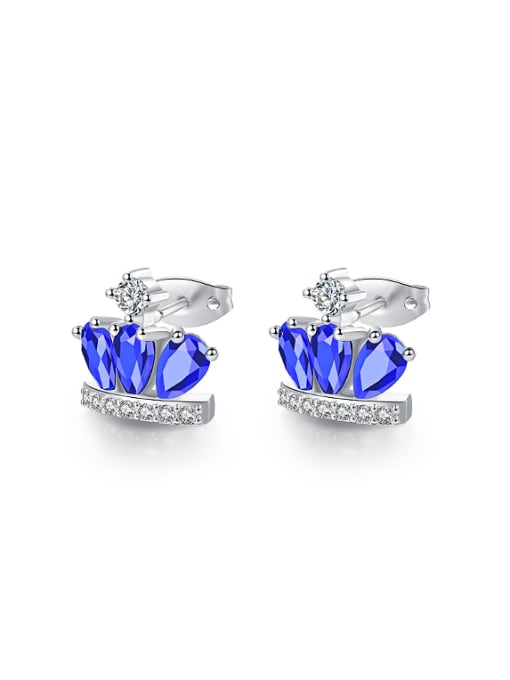 Blue Fashion Glass Stones Crown Stud Earrings
