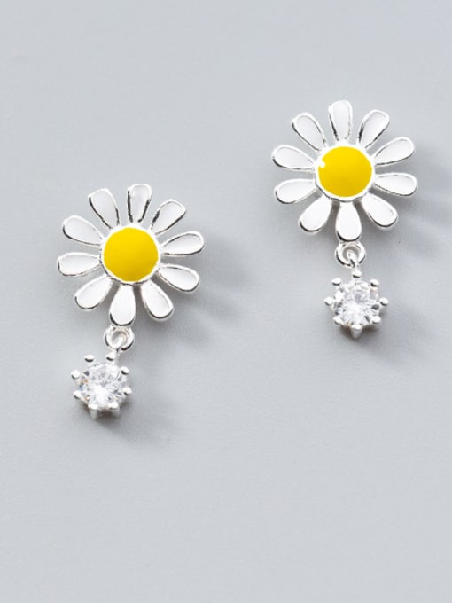 platinum plated Pure silver sweet Zricon Sunflower Earrings