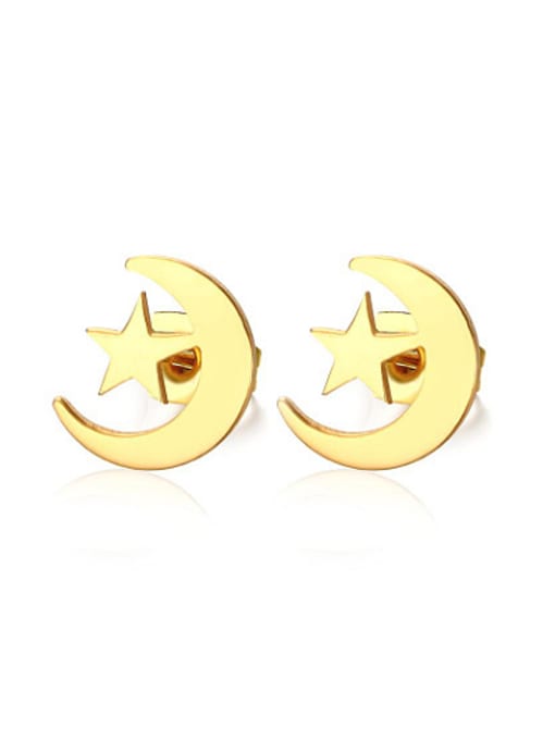 CONG Fresh Gold Plated Moon Shaped Titanium Stud Earrings 0
