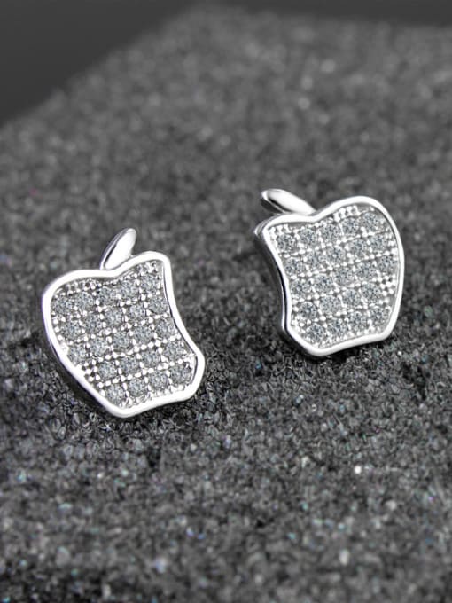 SANTIAGO Tiny Creative Apple Shiny Zirconias 925 Sterling Silver Stud Earrings 2