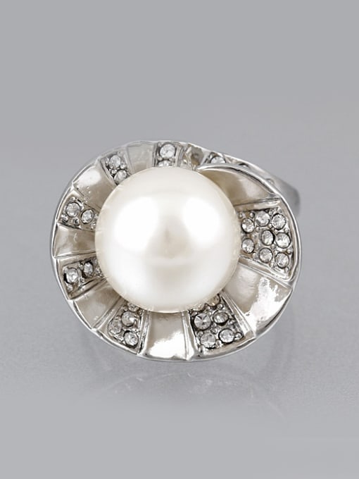 Wei Jia Fashion White Artificial Pearl Cubic Rhinestones Alloy Ring 0