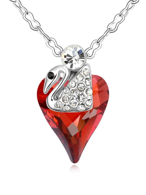 red Exquisite Heart austrian Crystal Little Swan Alloy Necklace