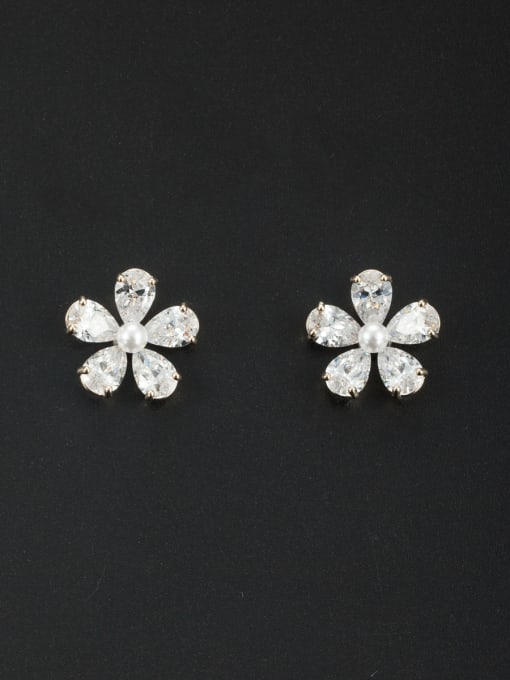 LB RAIDER Model No NY41295 Mother's Initial White Studs stud Earring with Flower Zircon 0