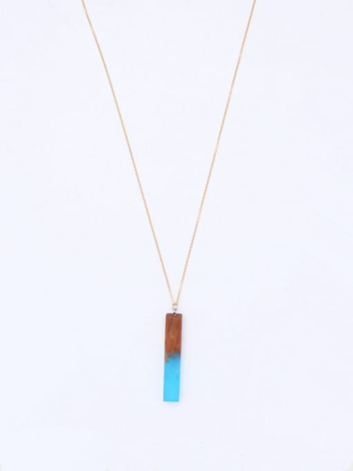 Belle Xin Geometric Gold Plated Wood Navy Necklac 0