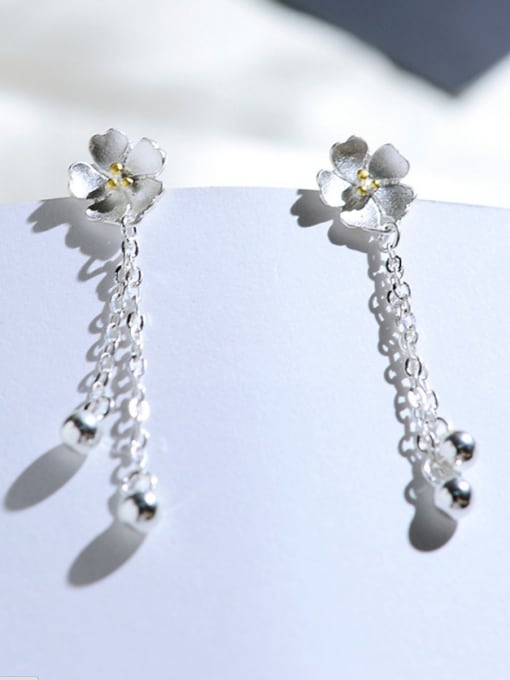  Mother's Initial Silver Drop drop Earring with Flower 0