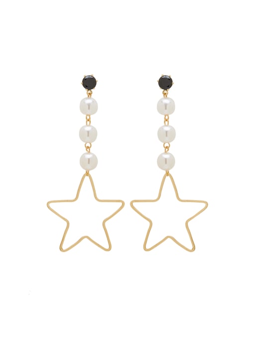Ai Feng Personalized Gold Plated Zinc Alloy Gold Star Pearl Drop drop Earring 0