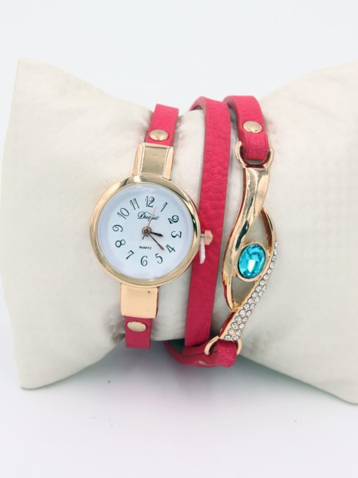 HUA YAGE Fashion Red Alloy Quartz Round Faux Leather Women's Watch 23.5mm & Under 0