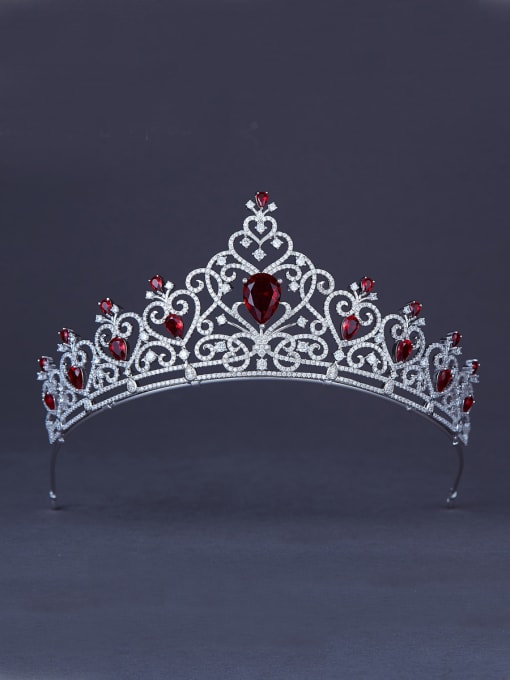 Bride Talk Custom Red Heart Wedding Crown with Platinum Plated 0