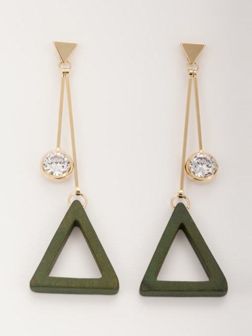 YIDA  chain Gold Plated Wood Zircon Green Drop drop Earring 0