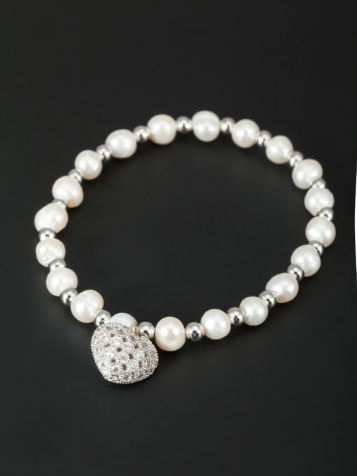 Lauren Mei Heart style with Platinum Plated Pearl Bracelet 0