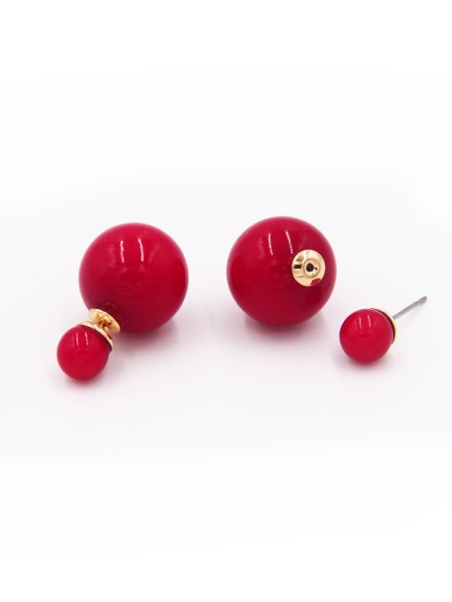 LB RAIDER Round Gold Plated Beads Burgundy Studs stud Earring 0