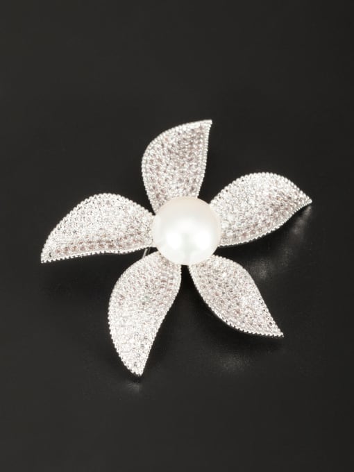 LB RAIDER White Flower Lapel Pins & Brooche with Platinum Plated Pearl 0