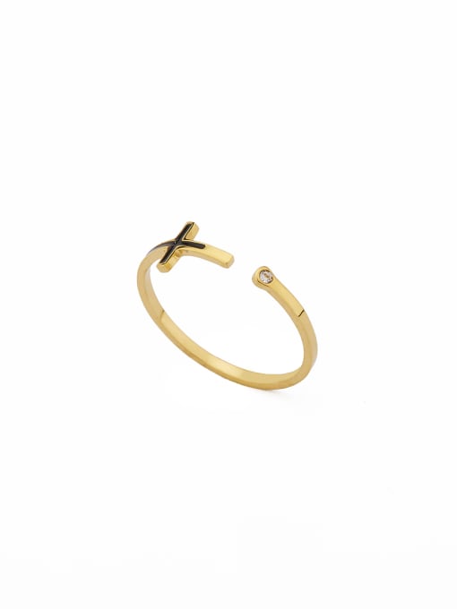 Jennifer Kou Personalized Gold Plated Stainless steel Gold Cross Rhinestone Band band ring