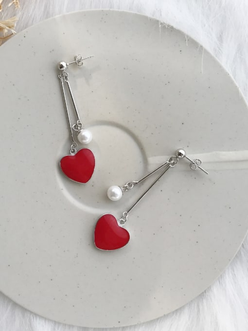 MINI STUDIO Silver Heart Red Pearl Beautiful Drop drop Earring 0