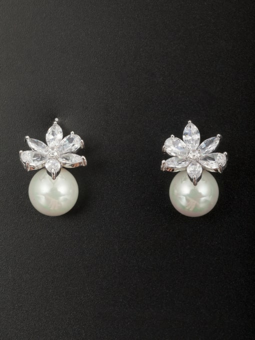 YIDA  White color Platinum Plated Copper Flower Pearl Drop drop Earring 0
