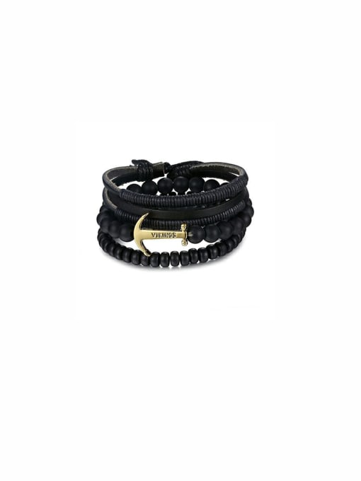 Hand OMI Mother's Initial Black Bracelet with Charm Beads 0