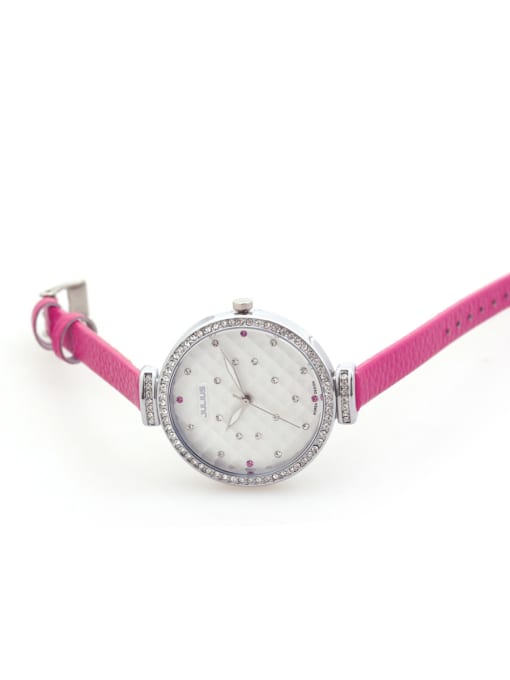 JULIUS Model No A000479W-002 Fashion Pink Alloy Japanese Quartz Round Genuine Leather Women's Watch 24-27.5mm 1