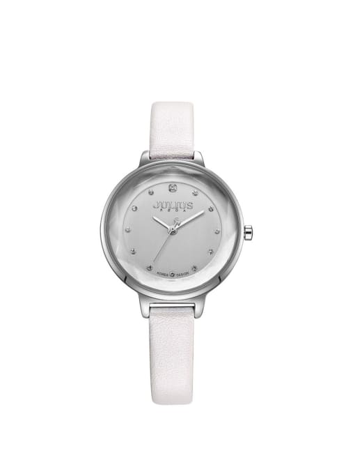 JULIUS Model No A000460W-002 Fashion White Alloy Japanese Quartz Round Genuine Leather Women's Watch 24-27.5mm 0