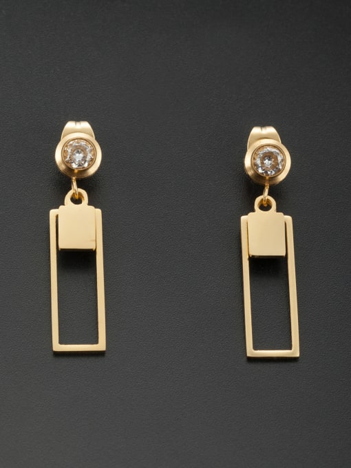 Jennifer Kou New design Stainless steel Square Rhinestone Drop drop Earring in Gold color 0