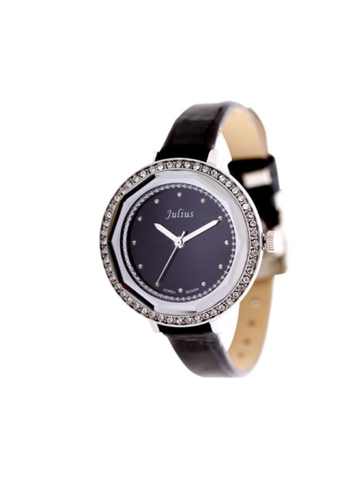 JULIUS Model No 1000003347 24-27.5mm size Alloy Round style Genuine Leather Women's Watch 0