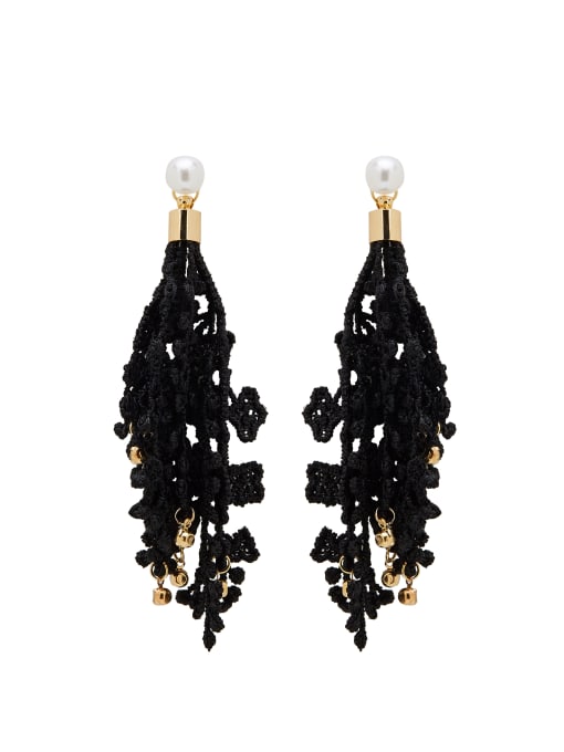 Ai Feng Gold Plated Nylon Flower Black Pearl Beautiful Drop Chandelier Earring 0