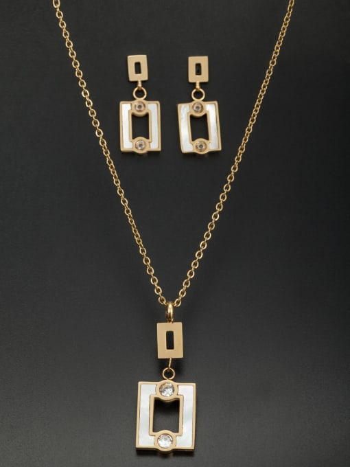 Jennifer Kou Personalized Stainless steel Gold Square Rhinestone 2 Pieces Set