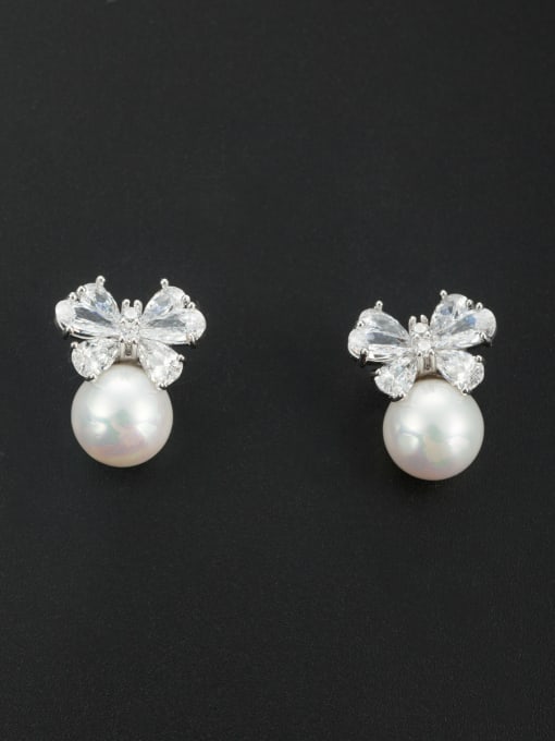 LB RAIDER Mother's Initial White Studs stud Earring with Butterfly Pearl