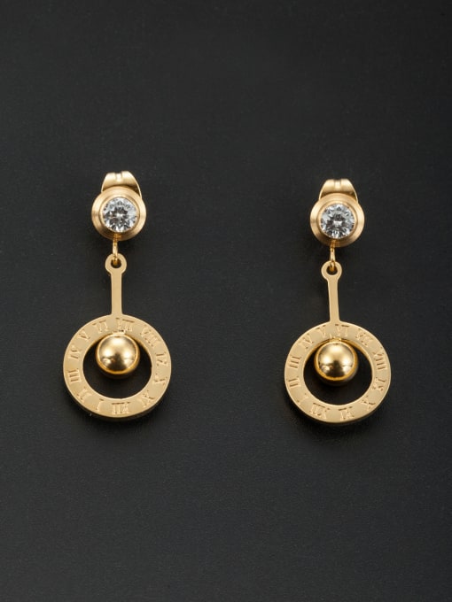 Jennifer Kou Gold color Stainless steel Round Rhinestone Drop drop Earring
