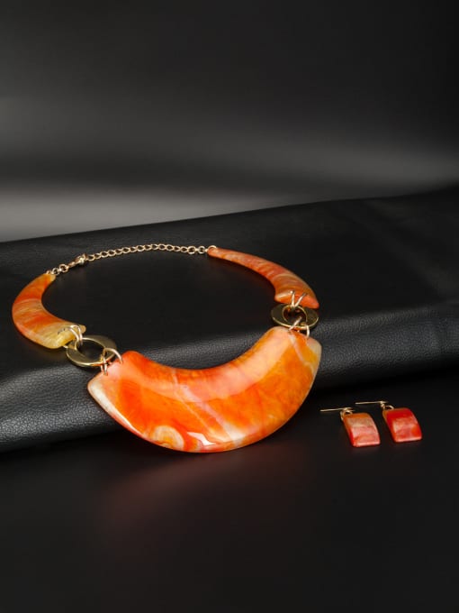 M.K The new Gold Plated Acrylic Statement 2 Pieces Set with Orange 0