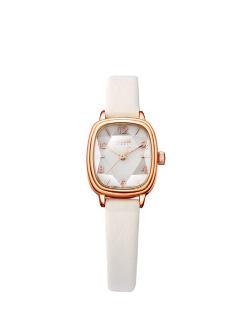 JULIUS Model No A000483W-004 Fashion White Alloy Japanese Quartz Square Genuine Leather Women's Watch 24-27.5mm 0