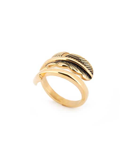 David Wa Feather style with Gold Plated Titanium Band band ring 0