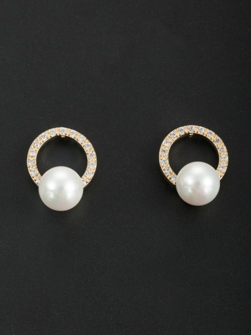 Cubic Y80 A Gold Plated Stylish Pearl Studs stud Earring Of Round 0