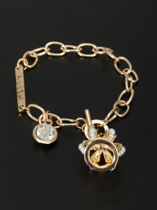 Lauren Mei Personalized Gold Plated White Round Beads Bracelet 0