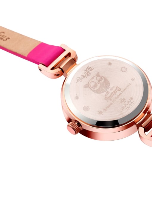 JULIUS Fashion Pink Alloy Japanese Quartz Round Genuine Leather Women's Watch 28-31.5mm 3
