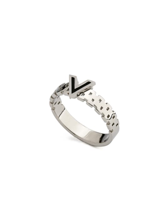 Jennifer Kou Custom Rust Monogrammed Band band ring with Silver-Plated Stainless steel