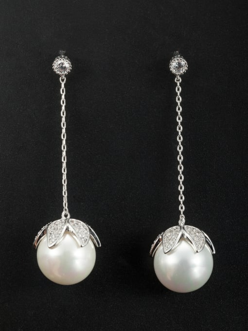 LB RAIDER Personalized Platinum Plated White Round Pearl Drop drop Earring 0