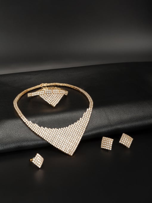 Bride Talk Personalized Gold Plated White Square Zircon 4 Pieces Set