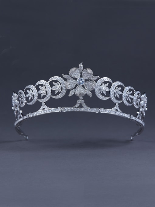 Bride Talk Blacksmith Made Platinum Plated Zircon Flower Wedding Crown 0