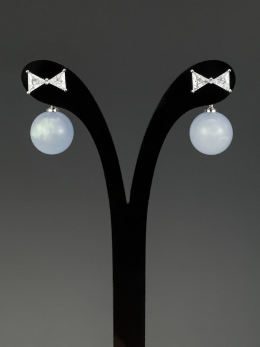 Lauren Mei Grey Pearl White Zircon Drop drop Earring with Platinum Plated 0