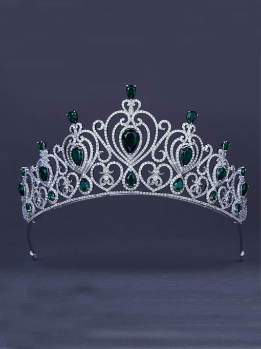 Bride Talk The new Platinum Plated Zircon Heart Wedding Crown with Green 0