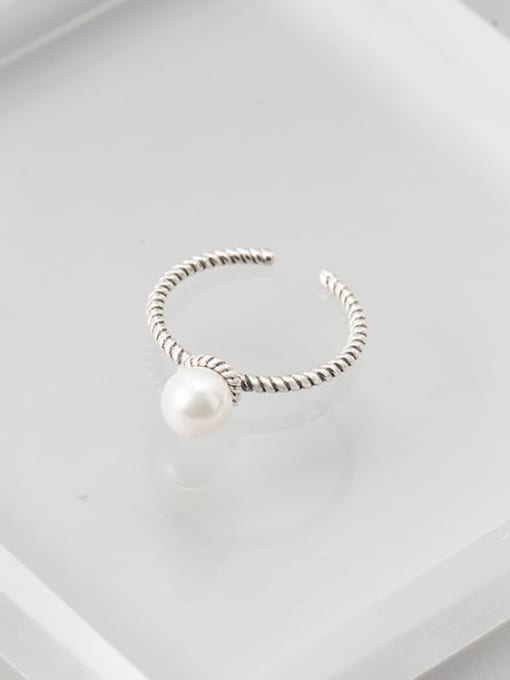 XBOX 925 Sterling Silver Imitation Pearl Round Minimalist Band Ring 3