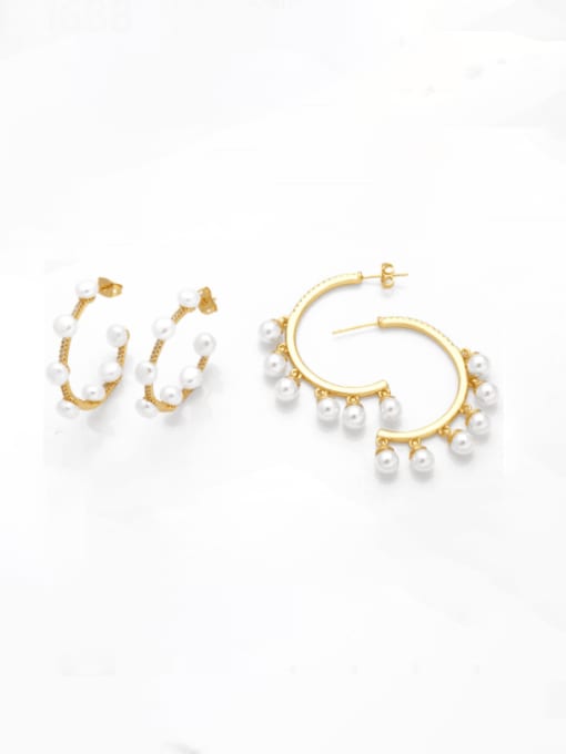 CC Brass Imitation Pearl Geometric Minimalist Stud Earring 3