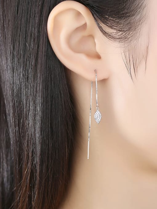 CCUI 925 Sterling Silver Cubic Zirconia Tassel Minimalist Threader Earring 1