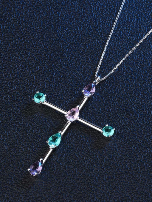 ROSS Copper Crystal Cross Minimalist Regligious Necklace 3