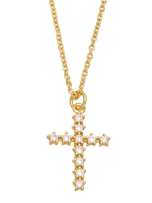 CC Brass Cubic Zirconia Cross Hip Hop Regligious Necklace 2