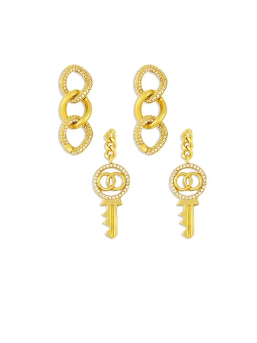 CC Brass Cubic Zirconia Key Vintage Drop Earring
